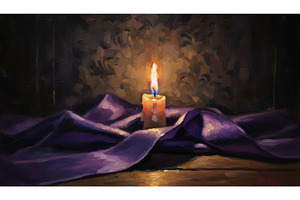 Oil painting of a single lit candle, a Background Photo by Igor Tichonow