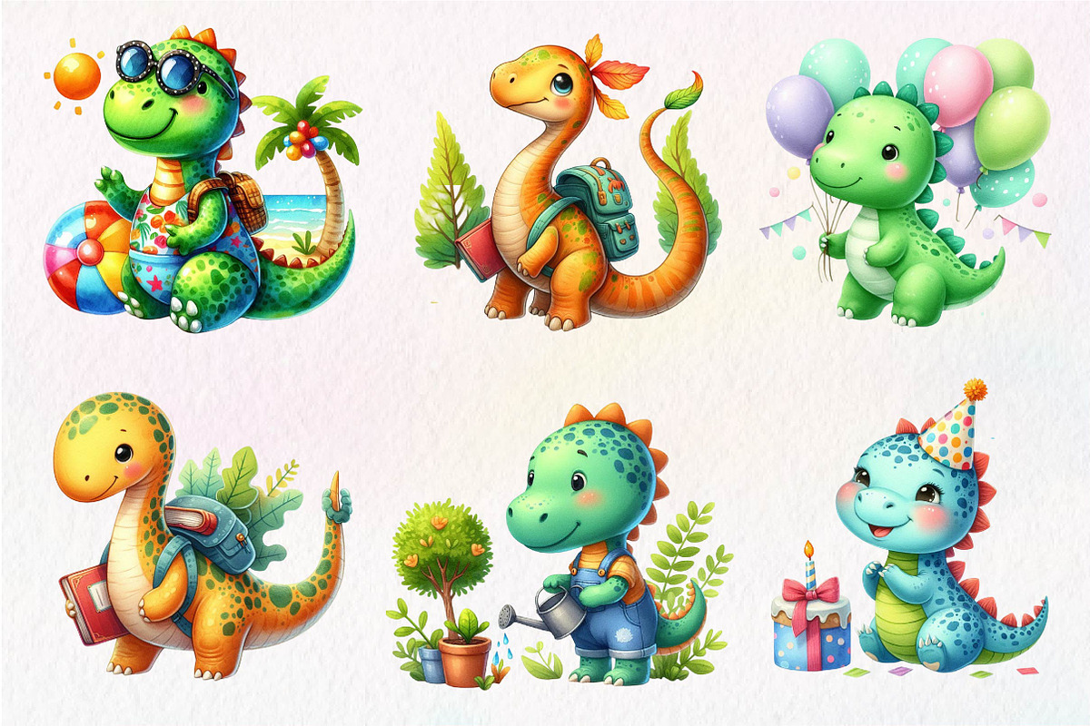 Cute Dinosaurs Sublimation Clipart, an Illustration by Dream Creation (Photo 6 of 7)