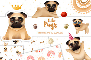 Big collection of cute pugs, an Animal Illustration by YuNa
