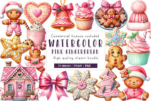 Watercolor Pink Gingerbread Clipart, an Illustration by CreationArt