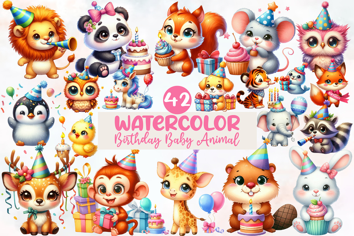 Birthday Baby Animal Clipart, an Illustration by Designworld (Photo 1 of 6)