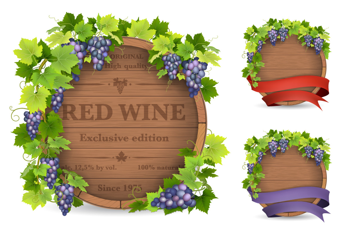 Grapes and wooden barrel, a Decorative Illustration by belander