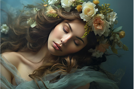 Elegant Serene woman flower crown, a Person Photo by Ylivdesign
