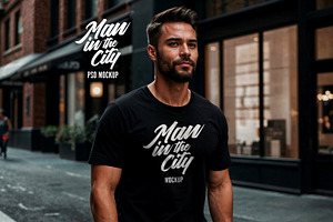 Man in the City Mockup, a Shirt Mockup by Redmixx Design