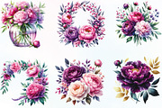 Pink & Purple Peony Flowers Clipart, an Illustration by CraftArtStudio (Thumbnail 2 of 6)