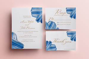 Navy watercolor invitation set