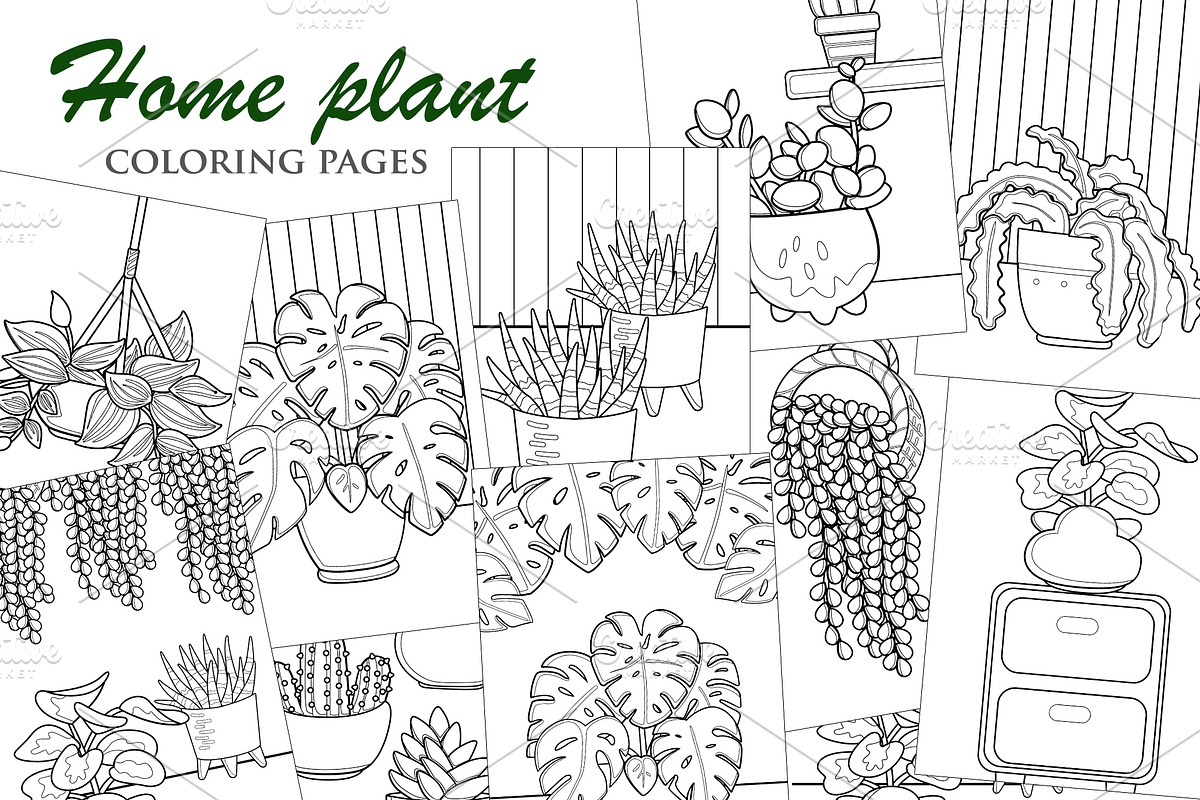Cute Home Plant Coloring Set, a Decorative Illustration by Peekadillie Art (Photo 1 of 3)