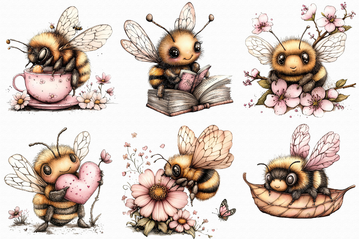 Whimsical Spring Bee Clipart PNG, an Illustration by Libby Wishes (Photo 4 of 5)