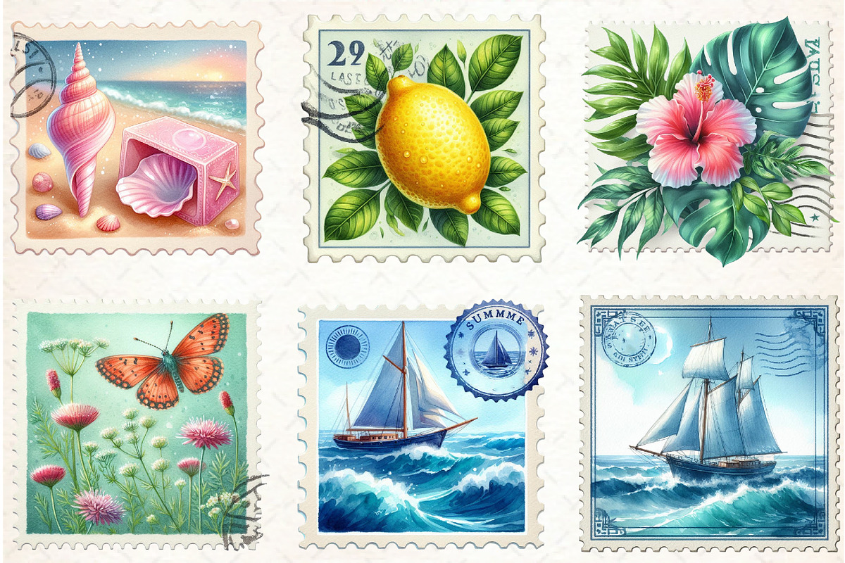 Summer Postage Stamp Clipart, an Illustration by Libby Wishes (Photo 2 of 6)