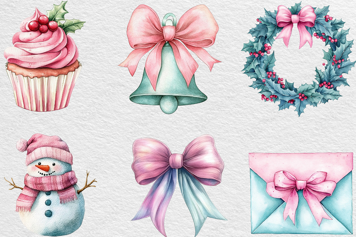 Kawaii Pink Mint Christmas Clipart, an Illustration by Black Bird Studio (Photo 6 of 6)