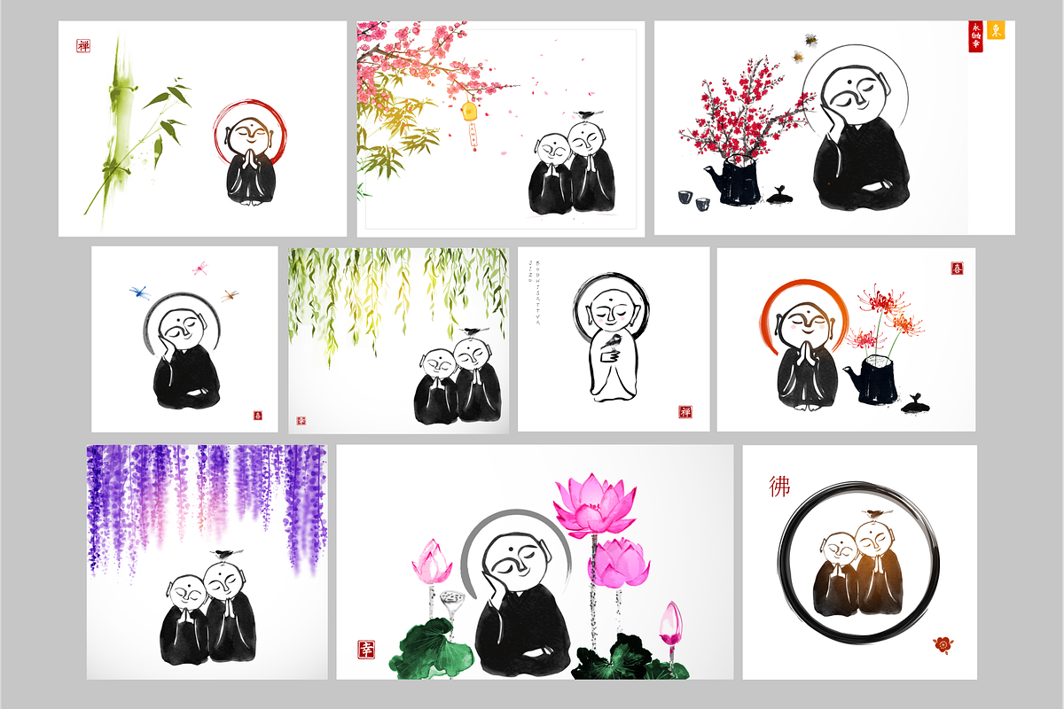 Ink painting of zen monks, an Illustration by Elina_Li (Photo 3 of 4)