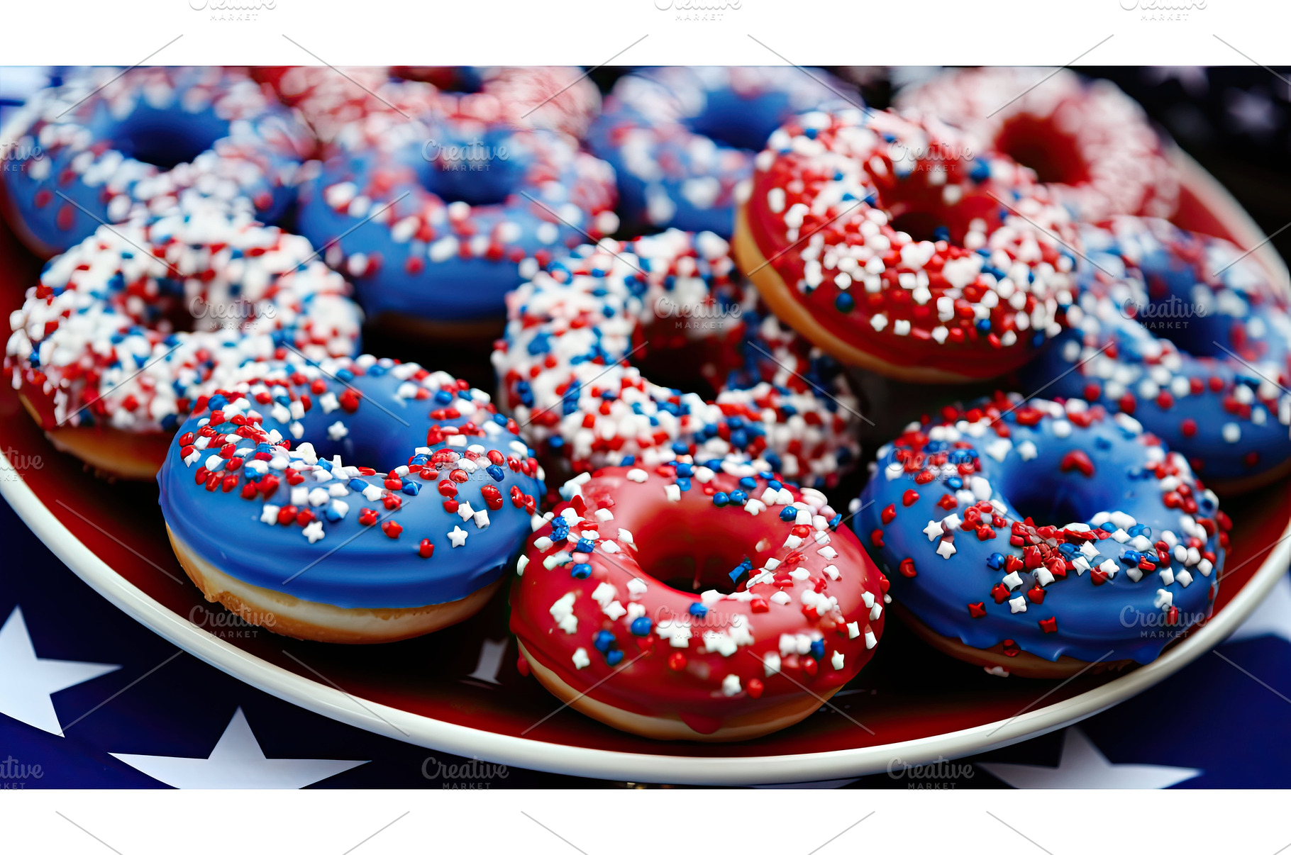 smiling red white and blue donuts ai, a Holiday Photo by pikepicture