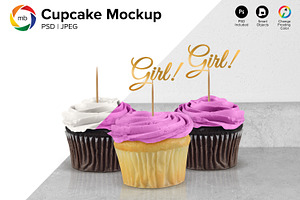 Three Cupcake Topper Mockup - PSD