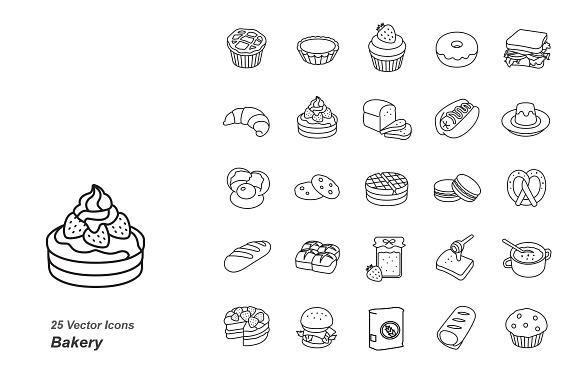 Bakery Outlines Vector Icons