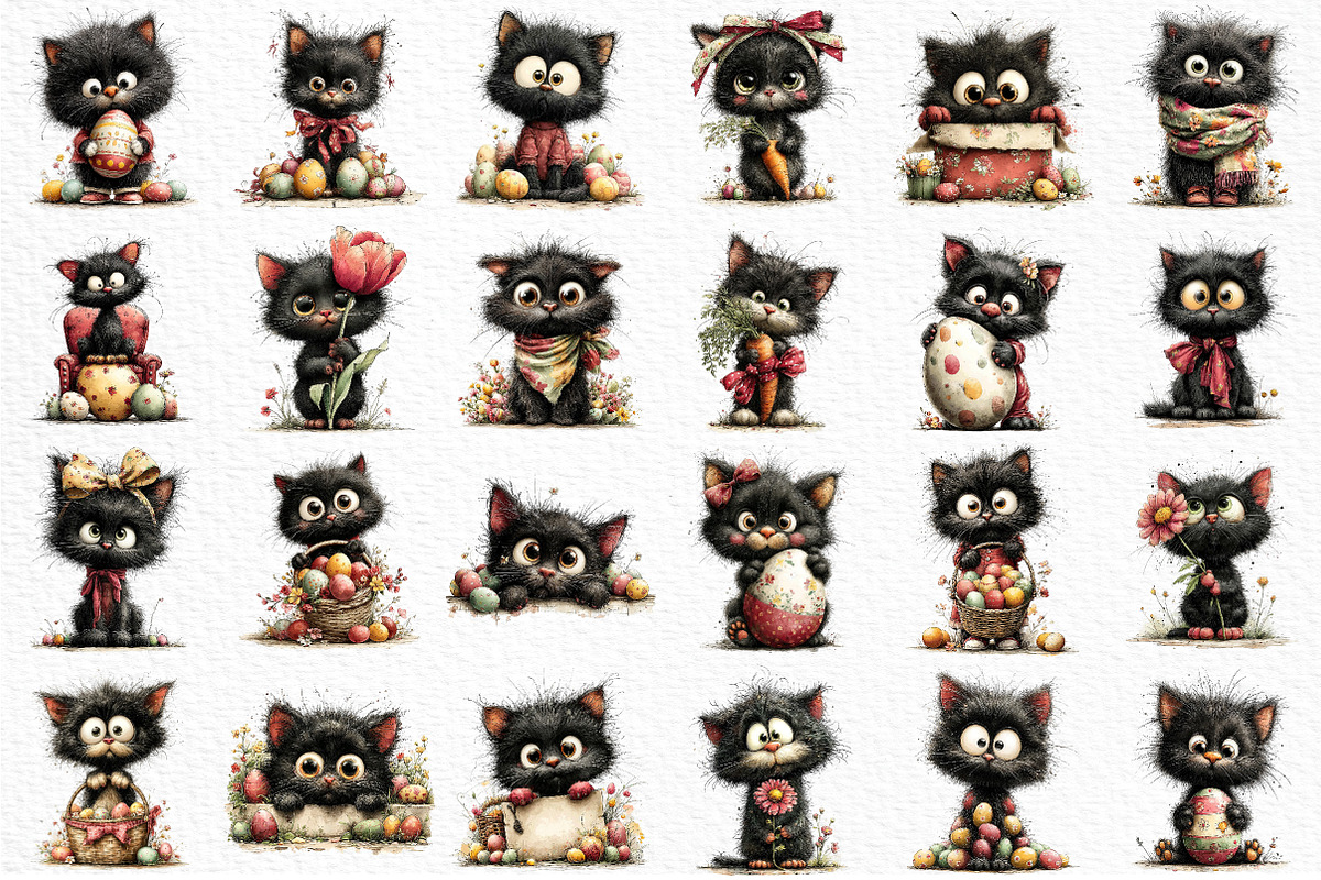 Whimsical Easter Black Cat Clipart, an Illustration by Craft Nest (Photo 6 of 11)