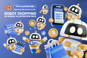 Robot Shopping 3D Illustration Pack, an Object 3D Model by Tempcraft