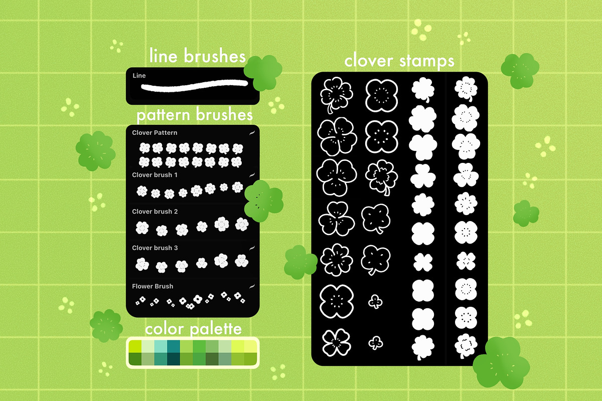 40 Clover Procreate Stamps Brushes, an Object Illustration by InkPrintsTattoo (Photo 2 of 4)