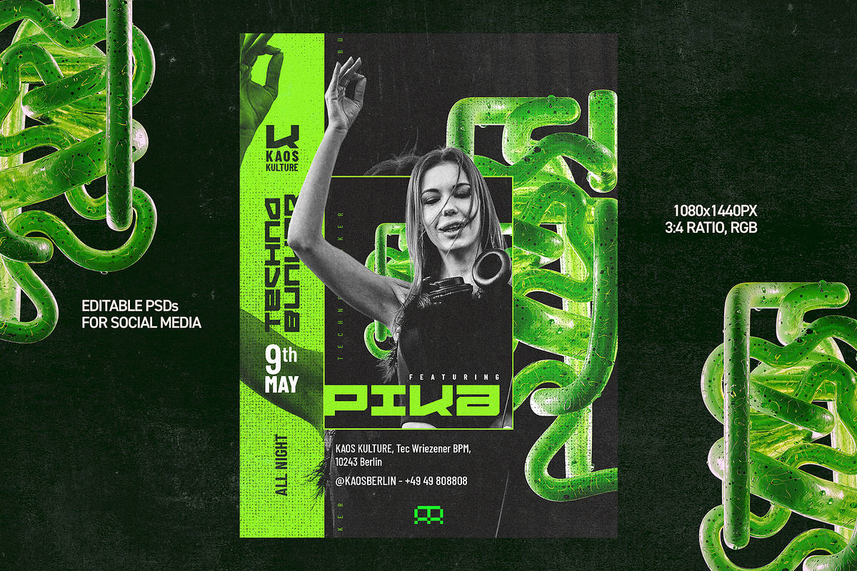 3 Club Flyers - Techno Party, a Flyer Template by Rave Aspect (Photo 3 of 5)