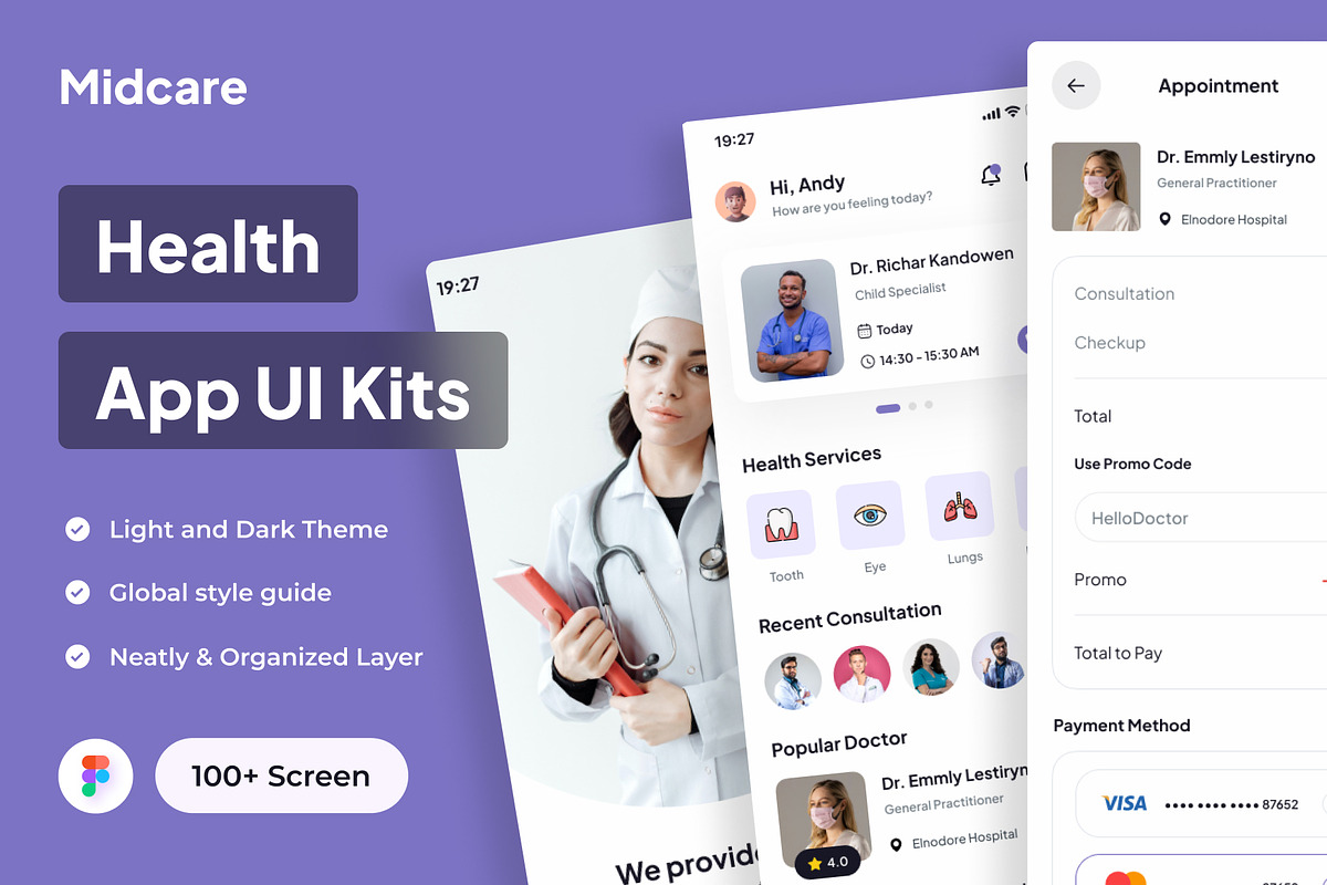 Midcare - Health Apps UI Kits, an App Template by Minialis (Photo 1 of 6)