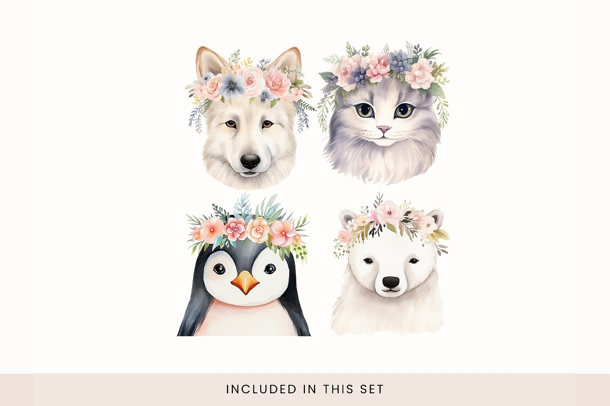 Animals in Floral Crowns Clipart, a Decorative Illustration by illuztrate (Photo 7 of 9)
