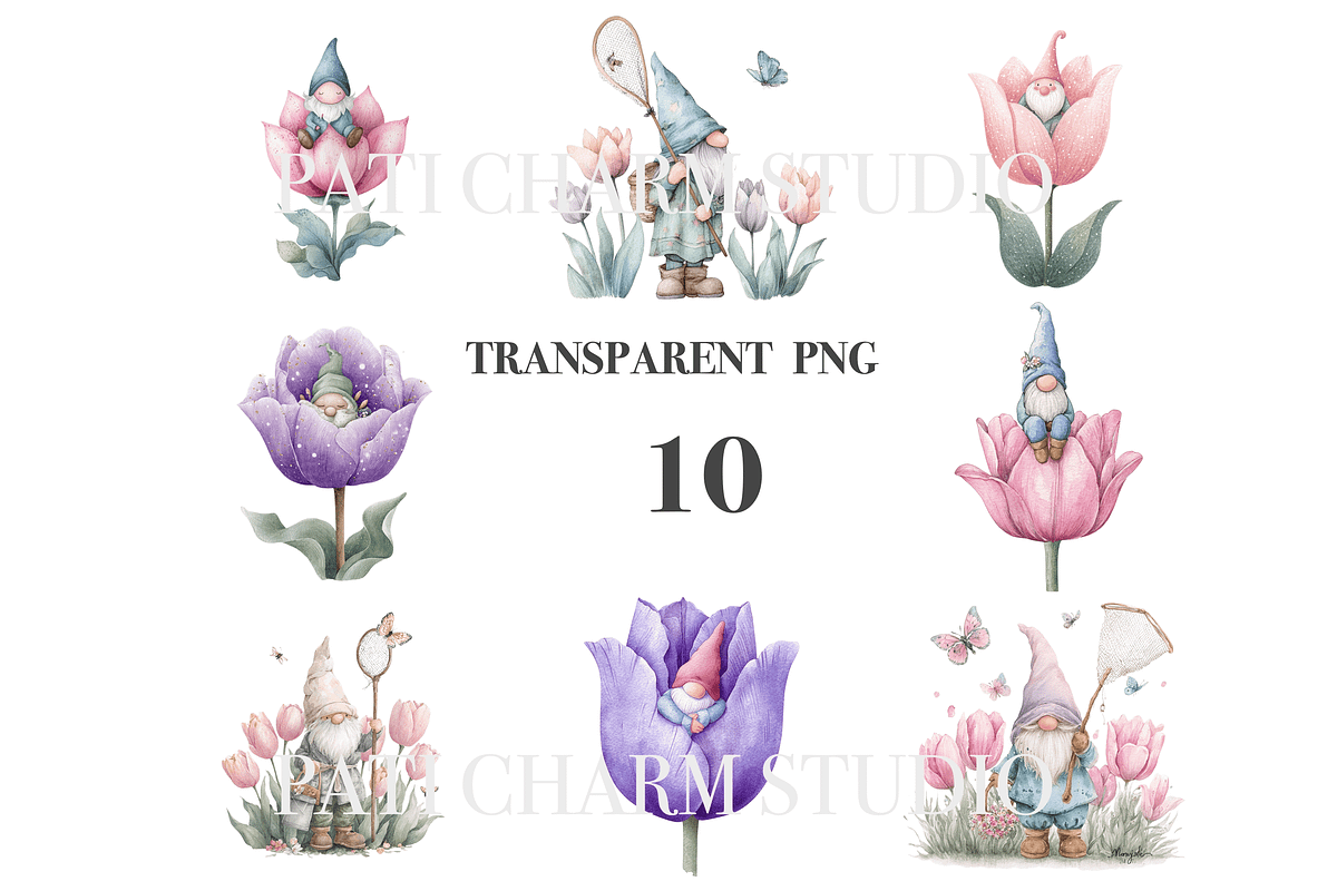 Spring Gnomes Clipart Set, a Decorative Illustration by Pati Charm Studio (Photo 3 of 8)