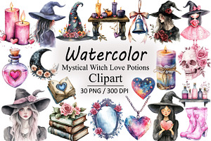 Mystical Witch Love Potions PNG Clip, an Illustration by Design Market