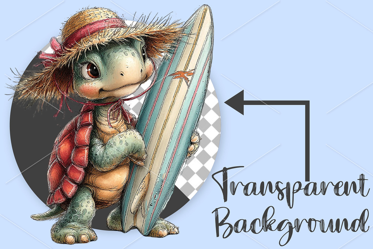 Whimsical Summer Turtle Clipart PNG, a Seasonal Illustration by Canvas Craft (Photo 2 of 7)