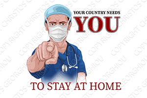 Nurse Doctor Pointing Your Country, a Healthcare Illustration by Christos Georghiou