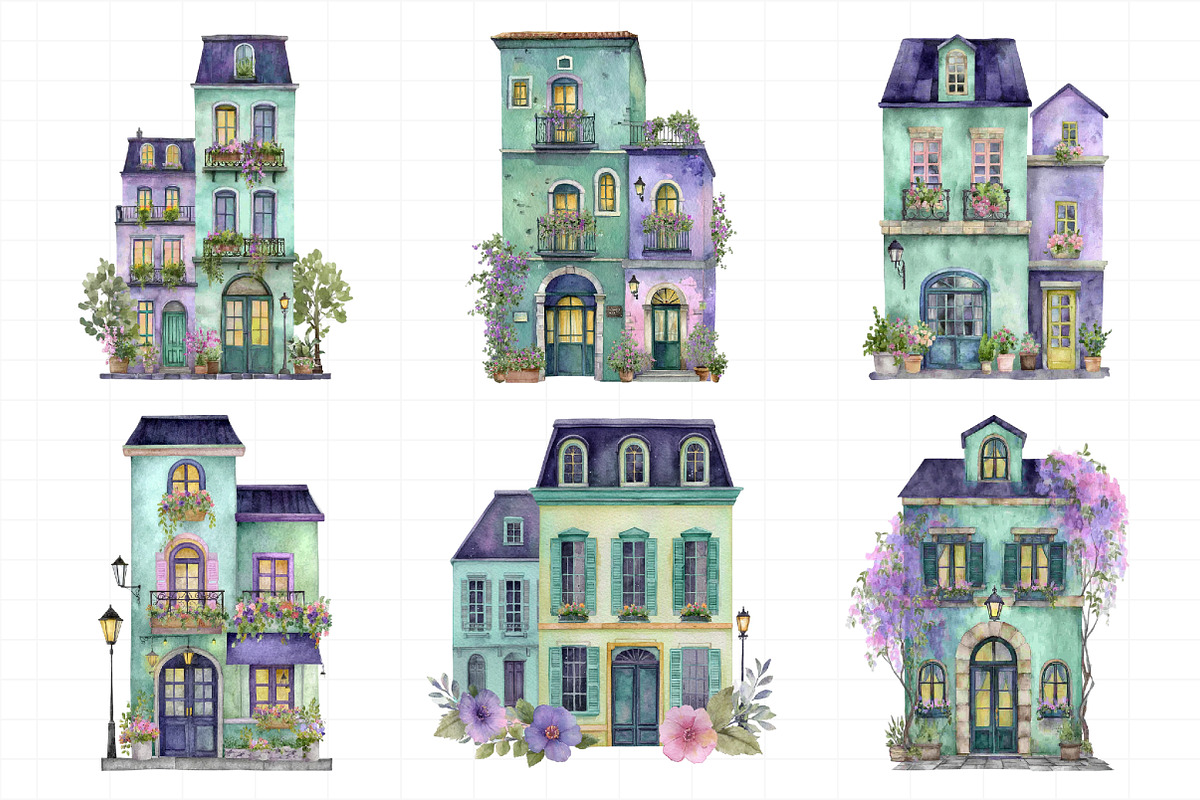 Parisian Spring Houses Watercolor Se, an Illustration by Daily.Designs (Photo 7 of 8)