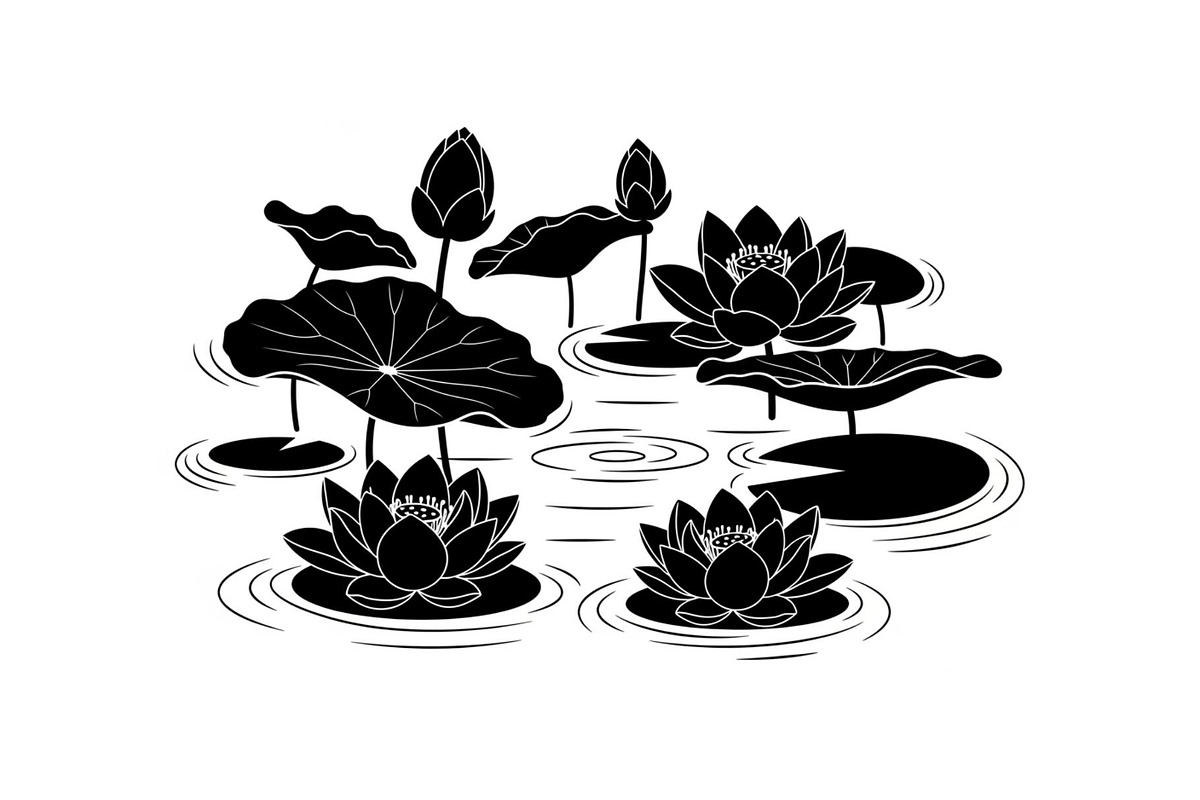 Lotus Pond Silhouette SVG Bundle, an Illustration by yasushie (Photo 21 of 31)