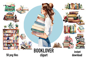 Books Clipart, Booklover PNG