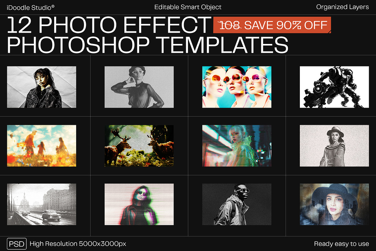 12 Photo Effect Templates, a Brushes & More by iDoodle Studio (Photo 1 of 6)
