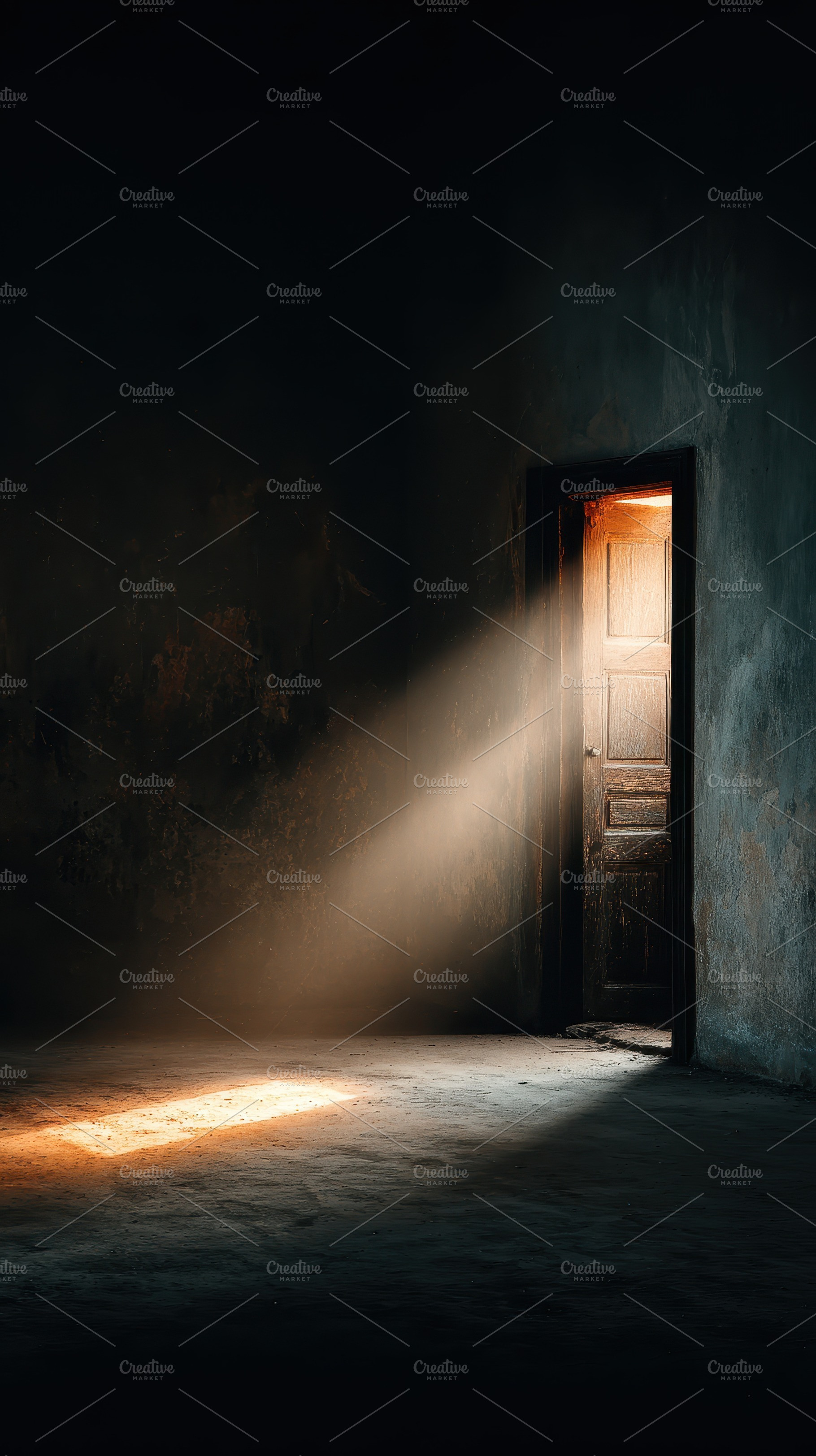 Light through a door in a dark room, a Photo by Pixeness Studio