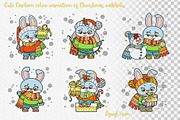 6 Cute cartoon Christmas rabbits, an Animal Illustration by Azuzlikus (Thumbnail 3 of 4)