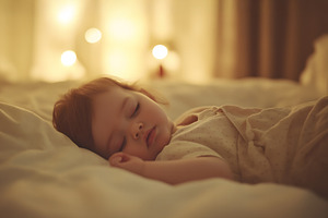 Baby girl is lying and sleeping in bed at home or hospital, a Person Photo by Lenor4ik