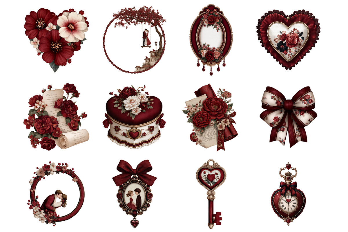 Antique Valentine Love Story Clipart, an Illustration by Design Market (Photo 2 of 4)