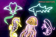 Neon Ocean Doodle Clipart PNG, a Decorative Illustration by Lenninator Digital (Thumbnail 3 of 7)