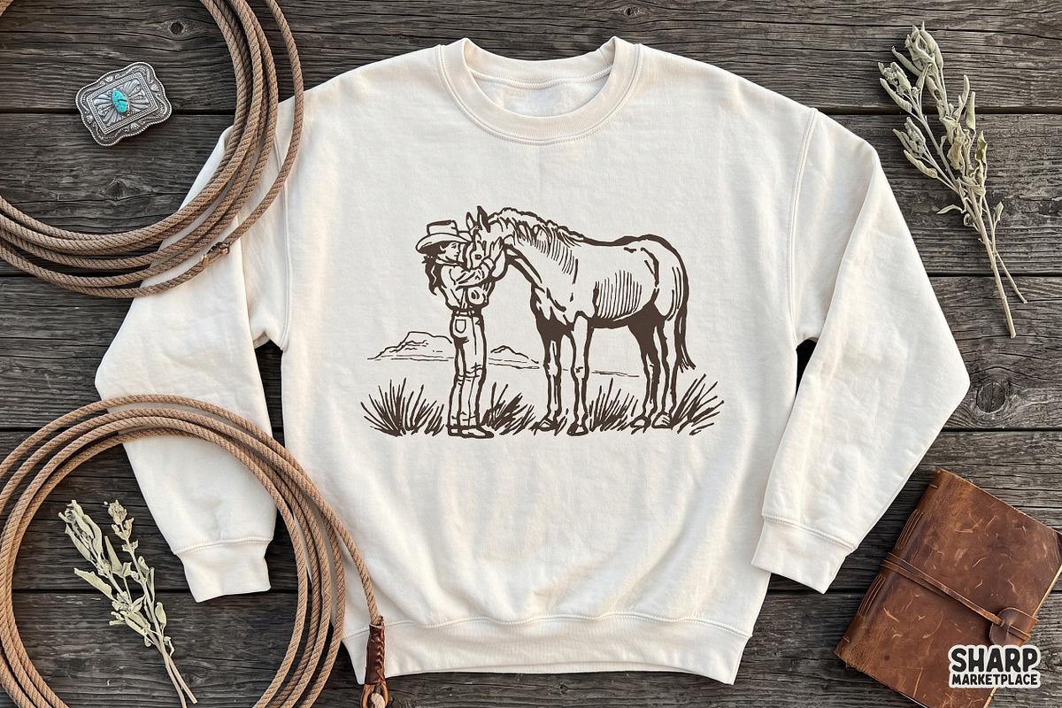 Vintage Sketch Cowgirl Petting A, an Object Graphic by SharpMarketplace (Photo 3 of 4)