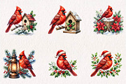 Watercolor Red Cardinal Clipart, a Seasonal Illustration by CreationArt (Thumbnail 4 of 7)