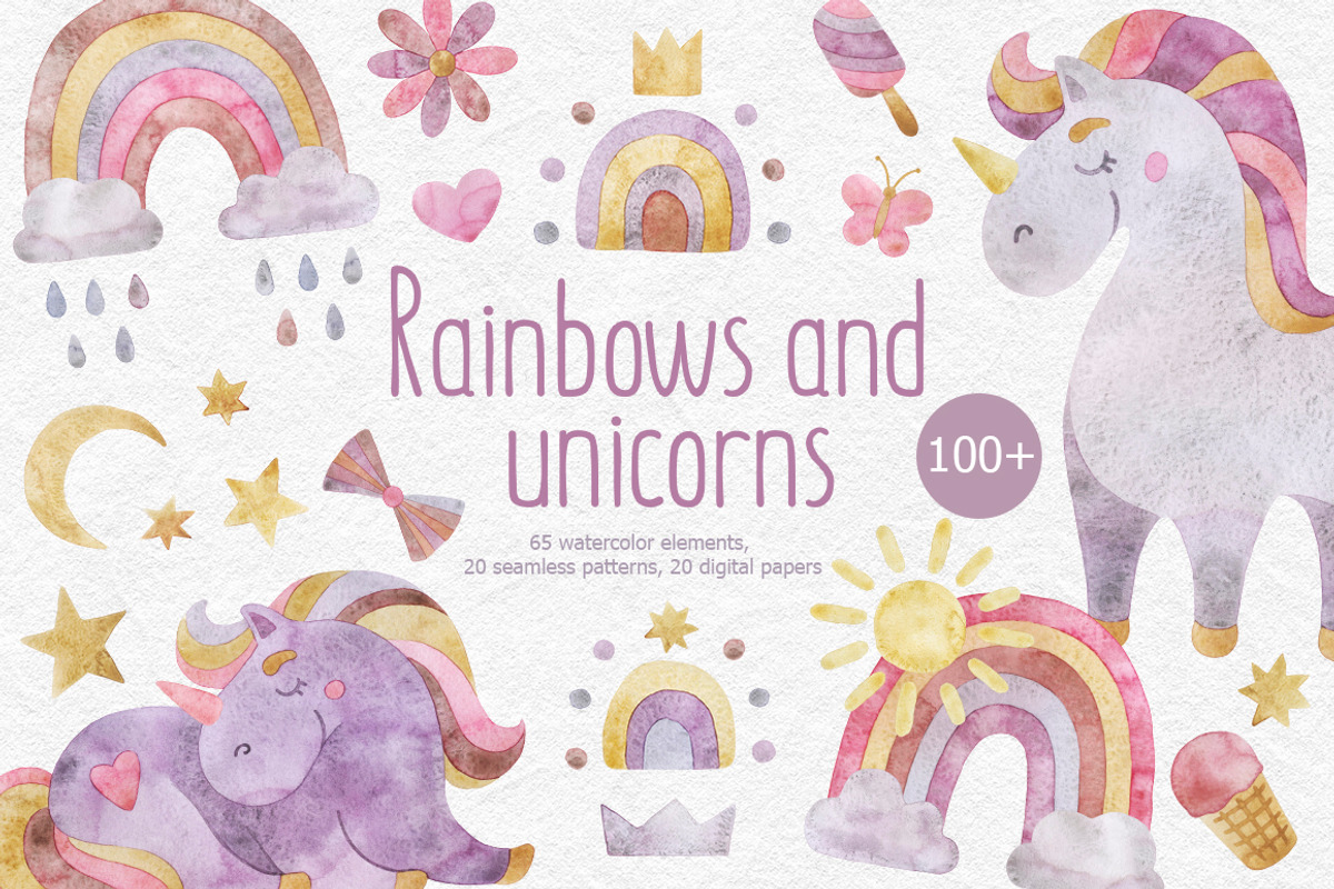 Rainbows and unicorns clipart, a Decorative Illustration by CreativeByLu (Photo 1 of 15)