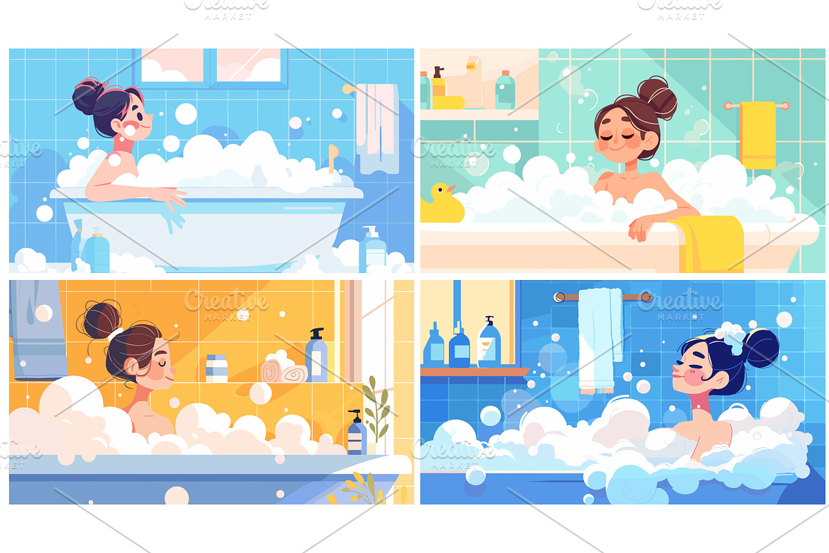 Woman in bathtub. Flat adult female, a Person Illustration by Stock-Smart-Start