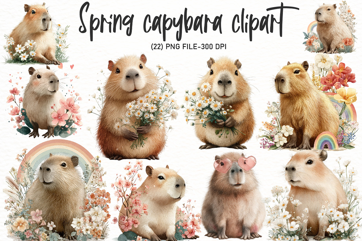 Spring capybara clipart, an Illustration by Designworld
