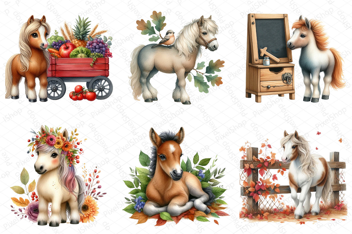 Watercolor Autumn Horse Clipart, an Illustration by DreamPrint404 (Photo 2 of 6)