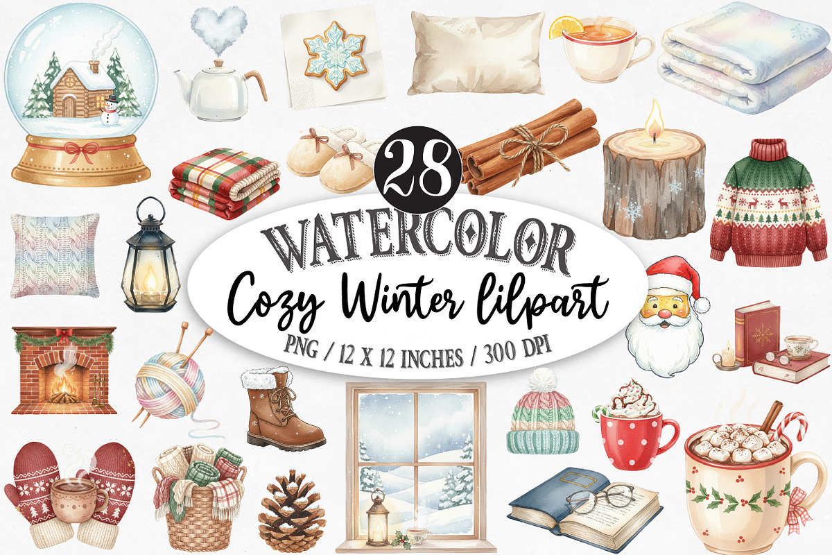 Cozy Winter Watercolor Clipart, an Illustration by Designking (Photo 1 of 5)
