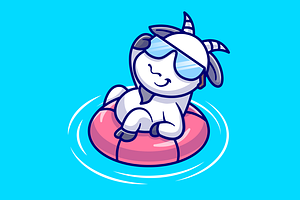 Cute Goat Chill On Swimming Pool, an Animal Illustration by Catalyst Labs