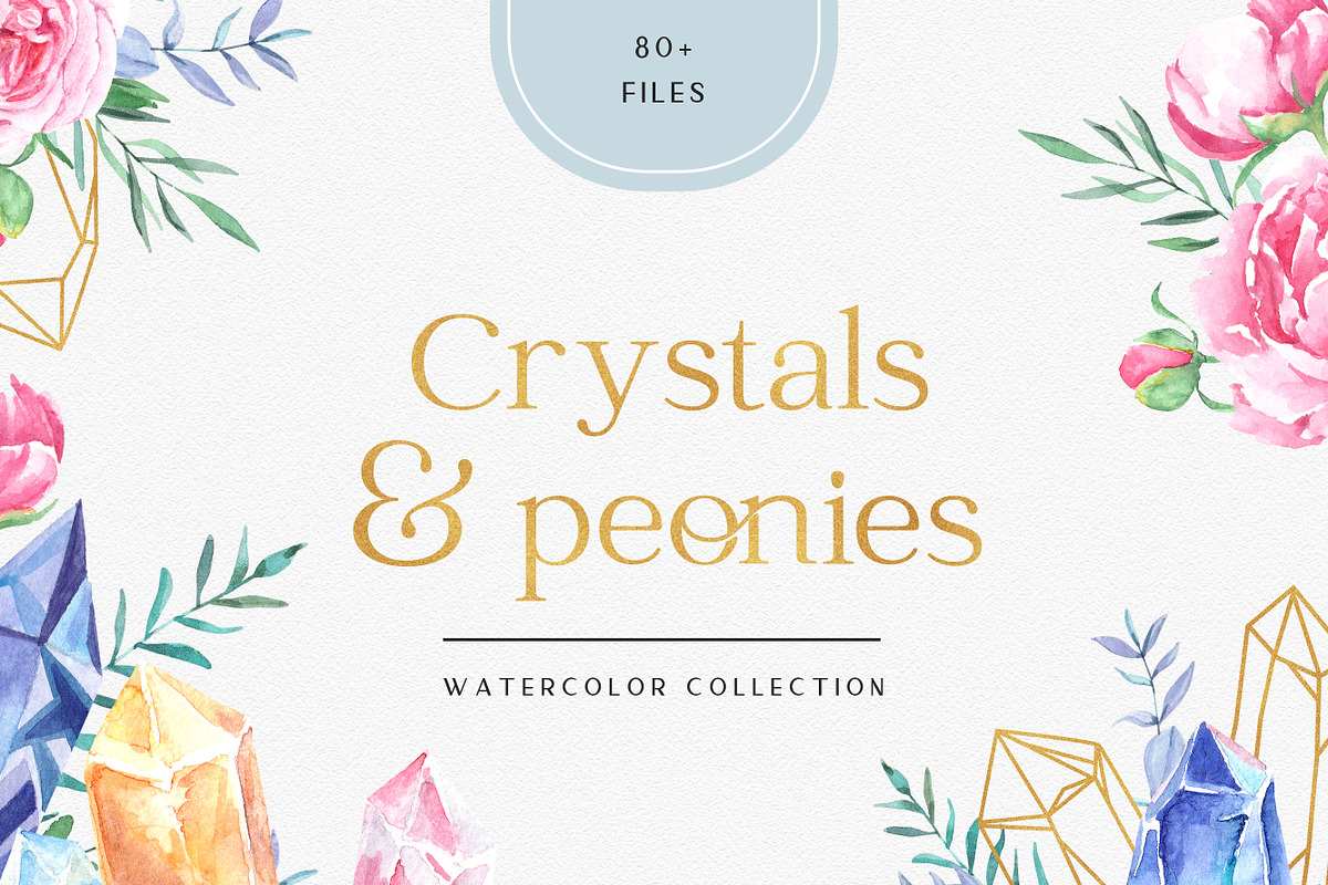 Watercolor Crystals and Peonies Set, an Illustration by SOVA (Photo 1 of 9)