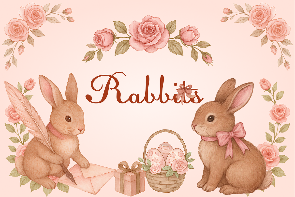 Vintage Watercolor Rabbits Clipart, an Illustration by Yana_mide (Photo 1 of 14)