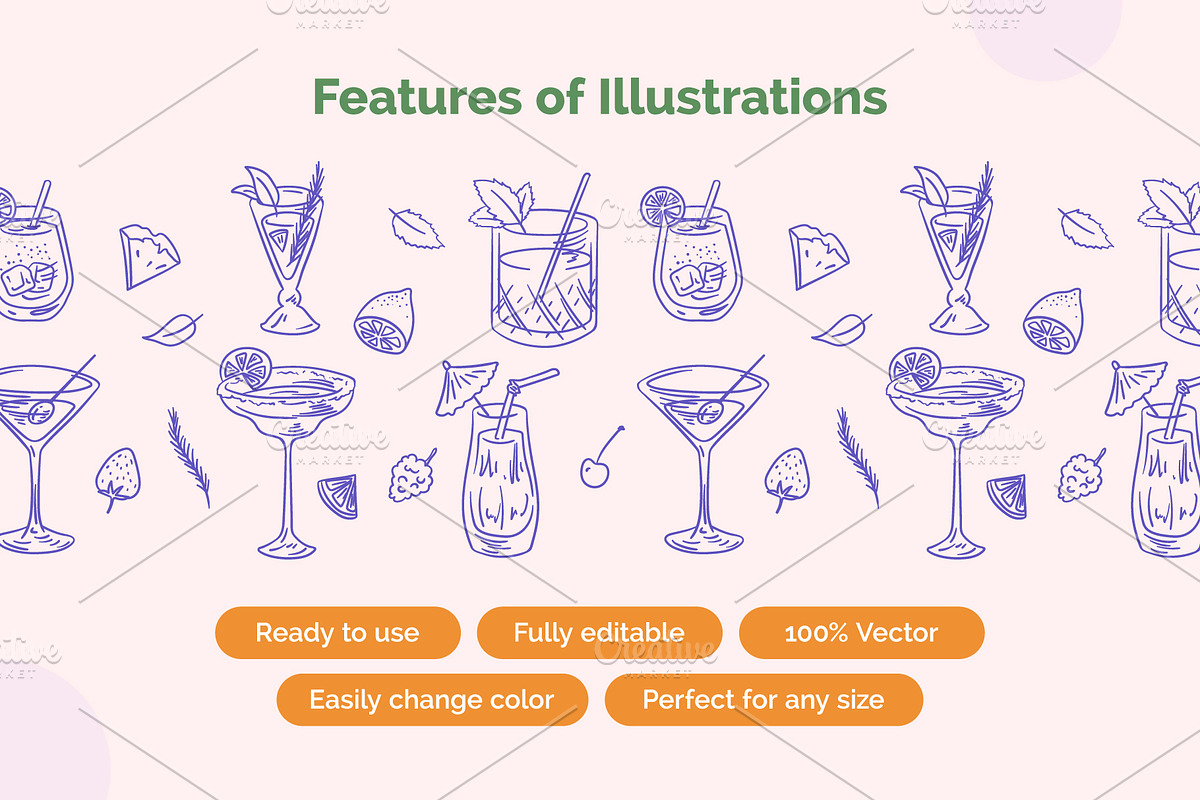 Cocktail Set Doodle Style, an Object Graphic by 35lab (Photo 3 of 6)