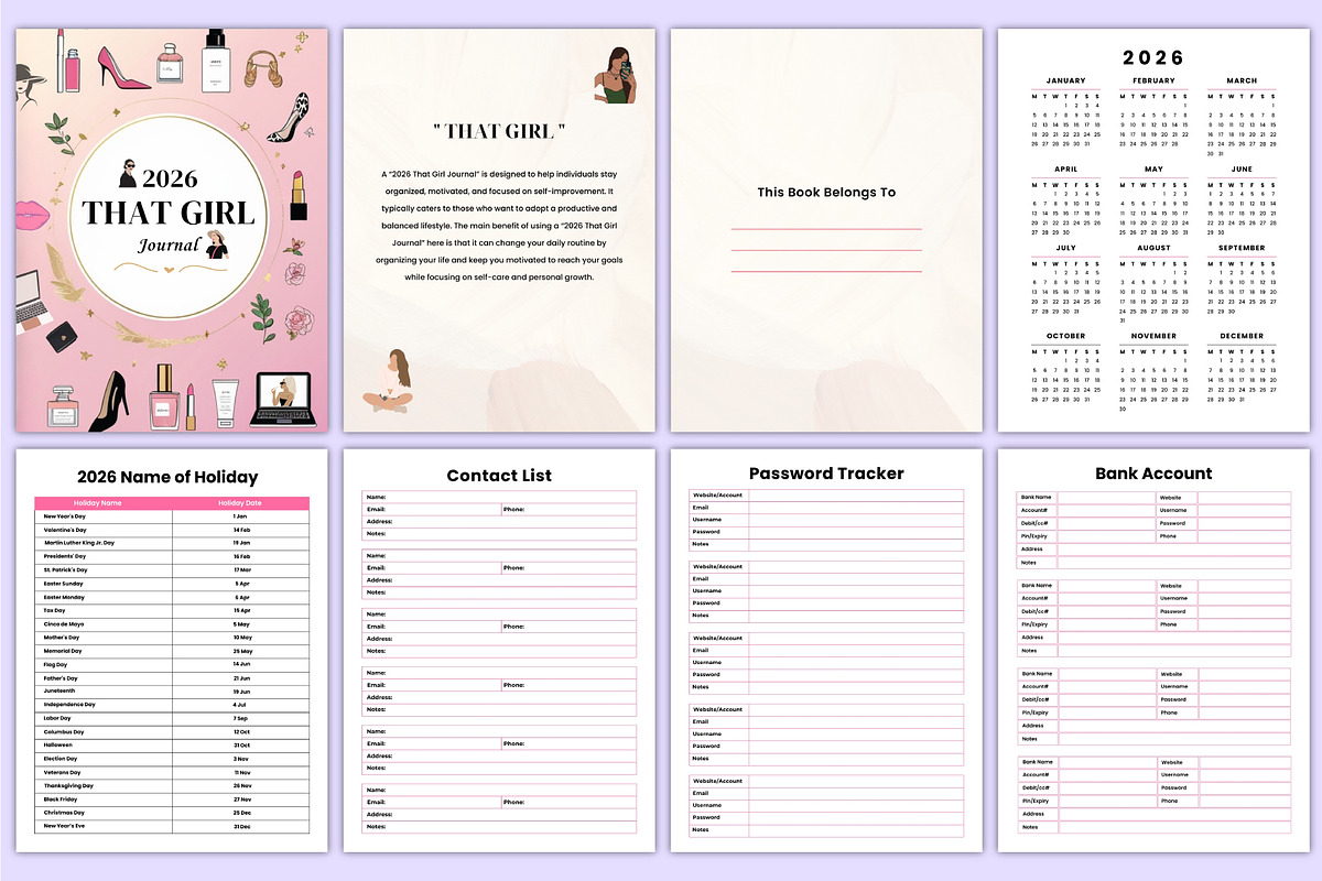 2026 That Girl Journal Bundle Canva, a Stationery Template by Mustafiz (Photo 3 of 12)