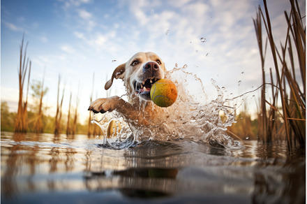 labrador retrieving a tennis ball, an Animal Photo by Sergey Kotenev